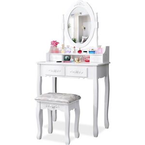 Kosy Koala - White Rose Dressing Table Makeup Desk Dresser With Stool, 4 Drawers and Adjustable Oval Mirror Bedroom furniture