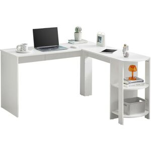 Clipop - L-shaped Computer Desk,130 x 140 x 72 cm Corner Desk with 2 Shelves Storage, White