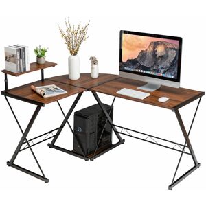 Costway - L-Shaped Corner Computer Desk pc Table Workstation w/ Monitor Stand & Host Tray