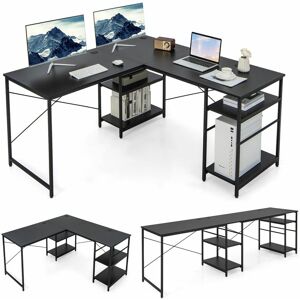 COSTWAY L-Shaped Corner Computer Desk Study Writing Desk Workstation with Storage Shelf