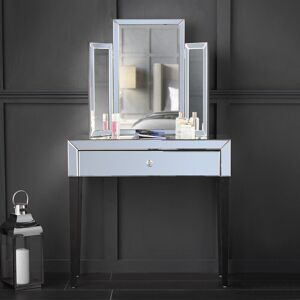 Carme Home - 2-Piece Set Laguna x Paloma Grey Luxury Mirrored Dressing Console Table With Storage 1 Drawer Jewellery Makeup Organiser And Tri-fold