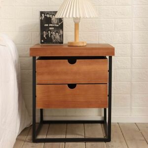 Portland Lamp Side Table 2 Storage Drawers Metal Frame Solid Wood Living Home Furniture - Brown