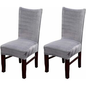 Velvet Stretch Dining Chair Covers, Washable Removable Dining Chair Covers, Set of 2, Silver Gray - Langray