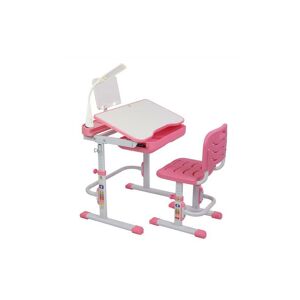 FAMIHOLLD Lifting and Lifting with Reading Frame and Light Pink Study Table and Chair 7047(82cm-104cm) Q915 Cold Rolled Steel Plastic 1Set - Pink - Pink