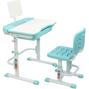 FAMIHOLLD Lifting and Lifting with Reading Frame without Light Blue Green Study Table and Chair 70*47*(82cm-104cm) Q915 Cold Rolled Steel Plastic - Blue Green