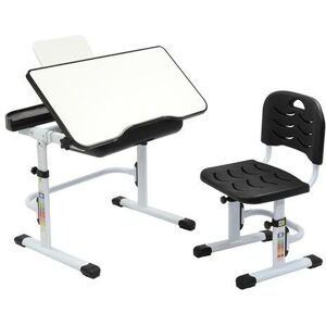 FAMIHOLLD Lifting and Lifting with Reading Frame without Light Black Study Table and Chair 70*47*(82cm-104cm) Q915 Cold Rolled Steel Plastic - Black - Black