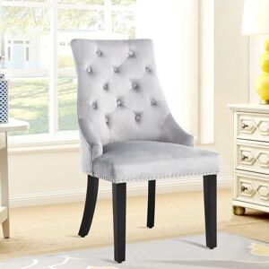 Warmiehomy - Light Grey Set of 2 Tufted Velvet Dining Chairs with Wooden Legs