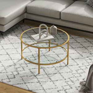 LIVINGANDHOME 2 Tier Round Glass Coffee Table Side Table Gold Frame