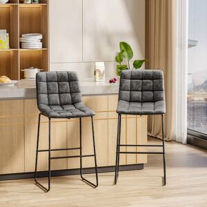 LIVINGANDHOME 2Pcs Tufted Faux Leather Counter Height Bar Stools
