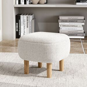 Livingandhome - Beige Footstool Pouffe Stool with Wooden Legs