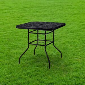 LIVINGANDHOME Black Square 80cm Garden Tempered Glass Marble Coffee Table