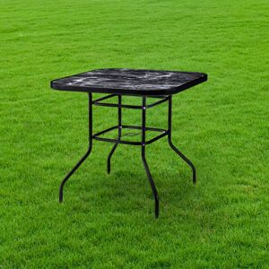 LIVINGANDHOME Black Square Garden Tempered Glass Marble Coffee Table