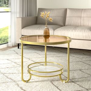 Gold 2 Tier Round Glass and Slate Coffee Table - Livingandhome