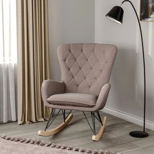 LIVINGANDHOME Grey Modern Upholstered Rocking Chair with Rubberwood Runner