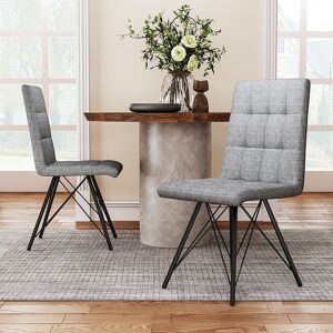 Livingandhome - Grey Set of 2 Linen Fabric Dining Chair