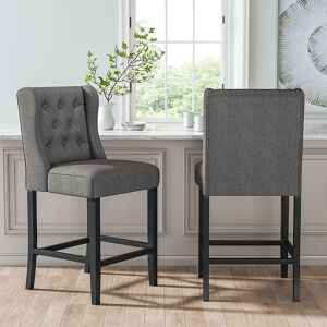 LIVINGANDHOME Grey Tufted Counter Stool Linen Upholstered Bar Stool