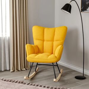 Livingandhome - Modern Linen Upholstered Rocking Chair,Yellow