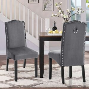 Livingandhome - Set of 2 Grey Velvet High Back Dining Chair