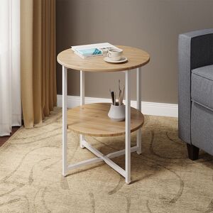 LIVINGANDHOME Small Round Coffee Table with 2 Tier