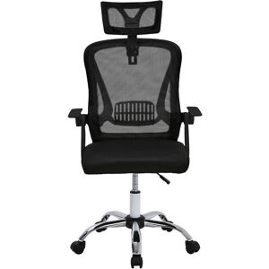 Livingandhome - Swivel Office Chair with Headrest-Black