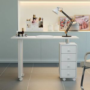 Livingandhome - White 4 Drawers Manicure Nail Table Beauty Desk on Wheels