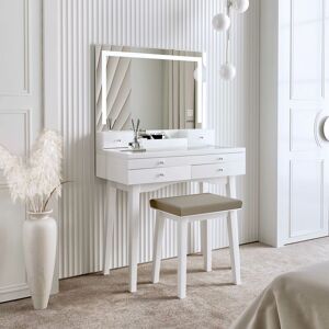 CARME HOME Madison White Dressing Table with Large Mirror Framed with led Light - White