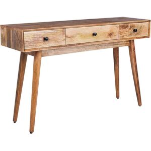 BELIANI Mango Wood Console Table 3 Drawers Side Table Rustic Style Light Wood Kinsella - Light Wood