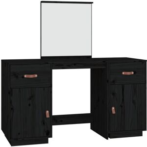 BERKFIELD HOME Mayfair Dressing Table Set with a Mirror Black Solid Wood Pine