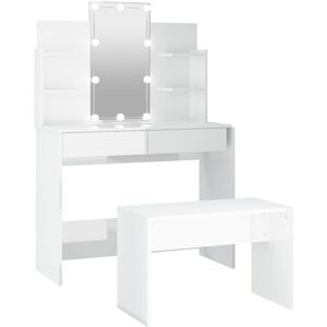 BERKFIELD HOME Mayfair Dressing Table Set with led High Gloss White Engineered Wood