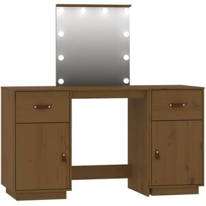 BERKFIELD HOME Mayfair Dressing Table Set with led Honey Brown Solid Wood Pine