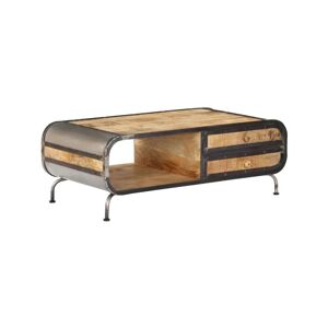 UNIQUEHOMEFURNITURE Metal Coffee Table Vintage Industrial Furniture Rustic Solid Wood Storage Shelf