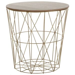 BELIANI Modern Wire Basket Side Table Storage Round Wooden Top Gold Metal Lanark - Light Wood