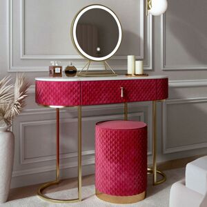 Carme Home - Miami Deco Velvet Dressing Table with led Light Mirror Touch Sensor 1 Drawer Stool Set Upholstered Vanity Makeup Table Bedroom Modern