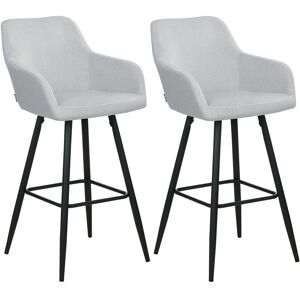 BELIANI Modern Velvet Bar Stool Set of 2 Padded Seat With Arms Metal Legs Light Grey Casmalia - Grey