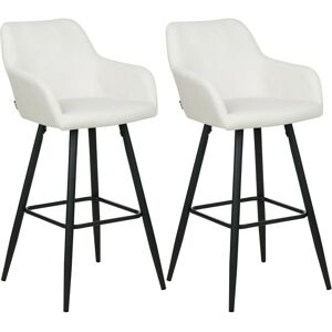 Beliani - Modern Velvet Bar Stool Set of 2 Padded Seat With Arms Metal Legs Off-White Casmalia - White