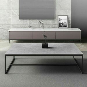 UNHO Modern Coffee Rea Table Rectangle Marble Top Table Storage Living Room Furniture, Light Grey - Grey