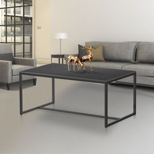 UNHO Modern Coffee Rea Table Rectangle Marble Top Table Storage Living Room Furniture, Black - Black