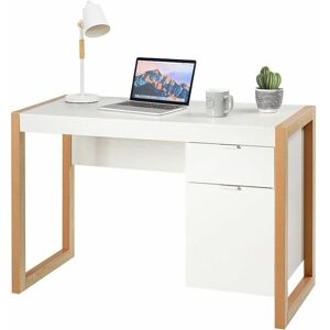 COSTWAY Modern Computer Desk Wooden Laptop Table Workstation W/ Storage Cabinet &Drawers