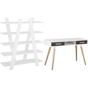 Beliani - Modern Desk Bookcase Shelves Home Office Set Study White Grey Escalante/Frisco - White