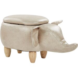 BELIANI Modern Faux Leather Stool Distressed Upholstery Storage Solid Wood Taupe Elephant - Beige