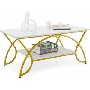 COSTWAY Modern Faux Marble Coffee Table 2-Tier Rectangular Accent Table Chic Cocktail