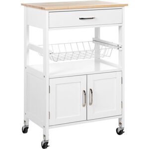 Beliani - Modern Kitchen Trolley 1 Drawer 1 Cabinet Racks White Rubberwood Castors Lugo - White