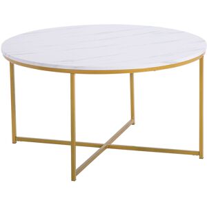 FAMIHOLLD Modern Marble Simple mdf Metal Round Coffee Table Home Furniture