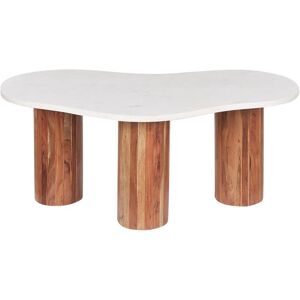 BELIANI Modern Minimalist Coffee Table Furniture Living Room Round Acacia Wood Legs Marble Top Oval Shape White Casablanca - White