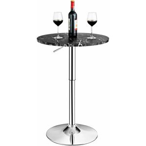 GYMAX Modern Round Marble Bar Table Height Adjustable 360° Swivel Counter Pub Table