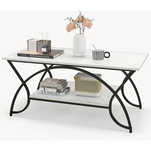 COSTWAY Modern Wood Grain Coffee Table 2-Tier Rectangular Accent Table Chic Cocktail