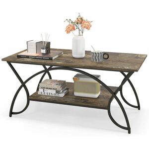 COSTWAY Modern Wood Grain Coffee Table 2-Tier Rectangular Accent Table Chic Cocktail