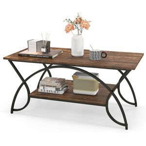 COSTWAY Modern Wood Grain Coffee Table 2-Tier Rectangular Accent Table Chic Cocktail