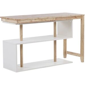 Beliani - Modular L-Shape Corner Desk Bookcase Rubberwood Top Light Wood White Chandler - Light Wood