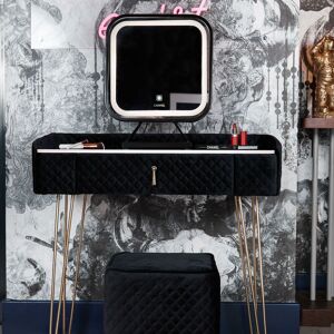 Carme Home - Monaco Nights Upholstered Velvet Dressing Table with Touch led Mirror Lights Drawer Stool Vanity Table Makeup Bedroom Furniture Modern